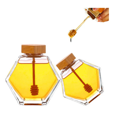 Frasco Tarro De Miel Recipiente Hexagonal Vidrio Decorativos | Envío gratis