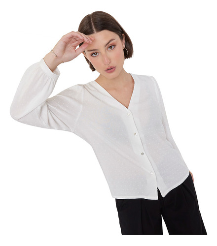 Blusa Mujer Plumeti Blanco Corona