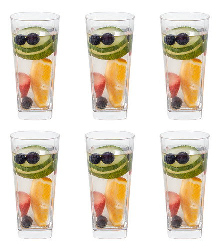 Vasos X6 Trago Largo Cuadrado Bebidas Agua 315 Ml Vidrio