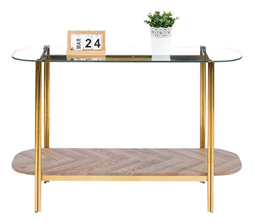 Mesa Consola Century Golden C/ Tapa De Vidrio Living Comedor