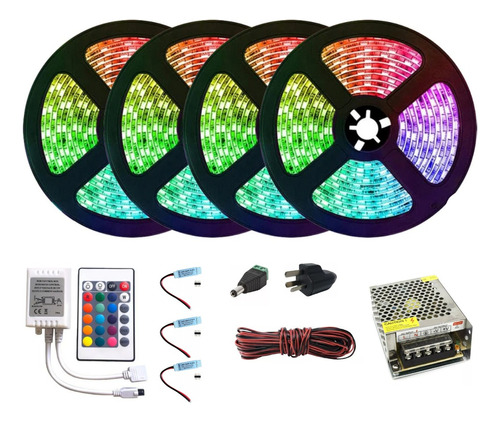 Tira Led Rgb 5050 20 Metros Lineal Rgb Gamer Fuente Control