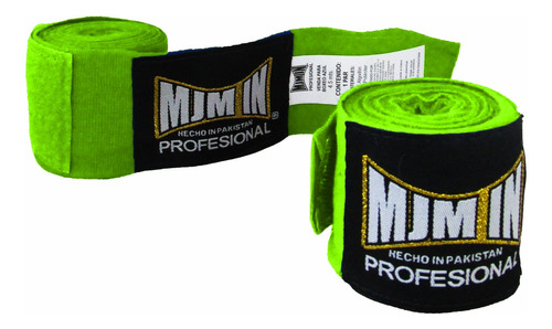 Vendas Para Box Algodón Mma Kick Boxing 4.5 Mts Mjm In Color Verde Neon