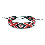 Pulsera En Hilo Con Mostacilla Rombo Rojo-negro-blanco Acp01