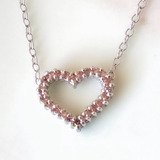 Collar Corazón Con Diamantes Rosas De 41cm Oro Blanco 14k