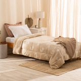 Acolchado Twin Size Reversible Plush Flor Simple Color Beige