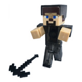 Figura Minecraft Muñeco Articulado Con Arma Luz Led Bootleg