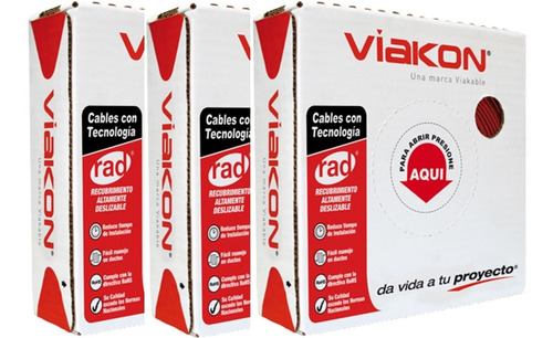 Kit 3 Cajas 100 Mts Cable Eléctrico Viakon Cal 12 Cobre 100%
