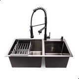 Cuba Cozinha Dupla Inox Preta 78x43 Com Torneira Monocomando