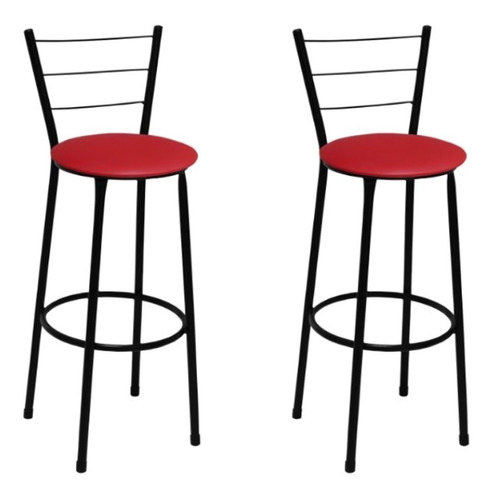 Kit 2 Banquetas Cadeira Média 60cm Para Cozinha Bar Balcão Acabamento Da Estrutura Lacado Cor Vermelho