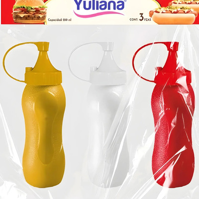 Mostacero Pack 3 Piezas (250ml.) Rojo, Amarillo Y Transparente
