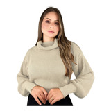 Blusa Trico Inverno Lisa Feminina Manga Longa Bufante Elegan