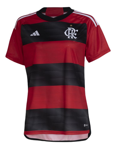 Camisa Feminina Cr Flamengo I 23/24 Vermelha E Preta adidas