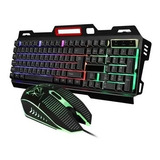 Combo Teclado Y Mouse Gamer Alambrico Luz Led Mecanico