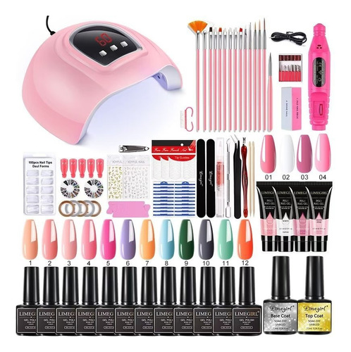 Kit De Gel Para Uñas Uv Led Lamp Poly Gel Polish Set .