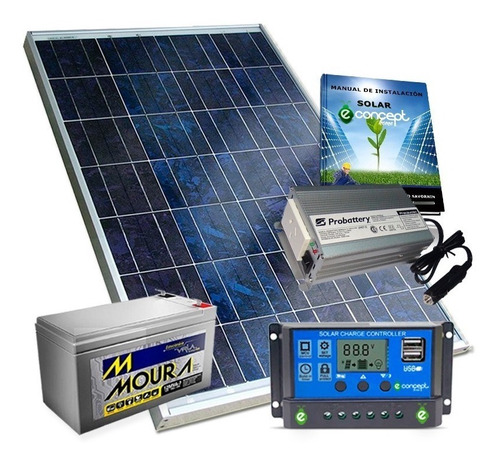 Kit Panel Solar 20w Regulador 10a Bateria 7amp Inversor 150w