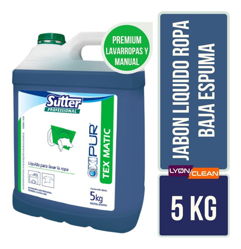 Jabon Liquido Para Ropa Baja Espuma Sutter Tex Matic X5kg