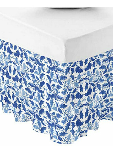 Faldón Cama Ajustable Azul Hojas, Estampado Abstracto Modern