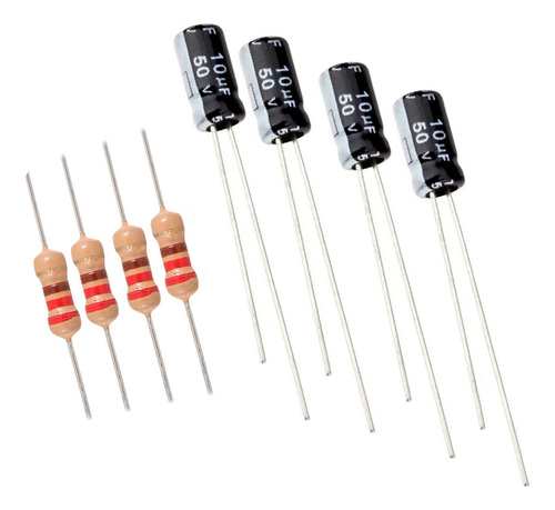 Kit 4x Capacitor 10uf 50v + 4x Resistor 220 Ohms -filtro Diy