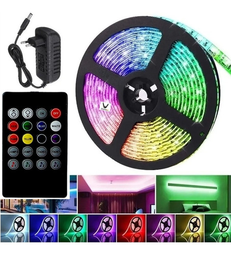 Luz Led Rgb Rítmica Musical 5mts + Control + Adaptador