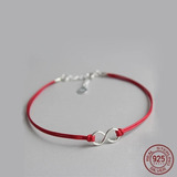 Hermosa Pulsera Hilo Rojo Símbolo Infinito Plata De Ley 925