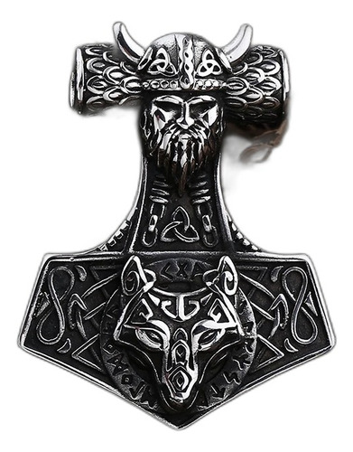 Collar Martillo De Thor Mjolnir Lobo Nórdico Vikingo Acero