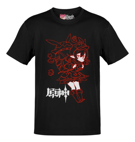 Playera Anime Genshin Impact Klee Lineas Rojas Logo B
