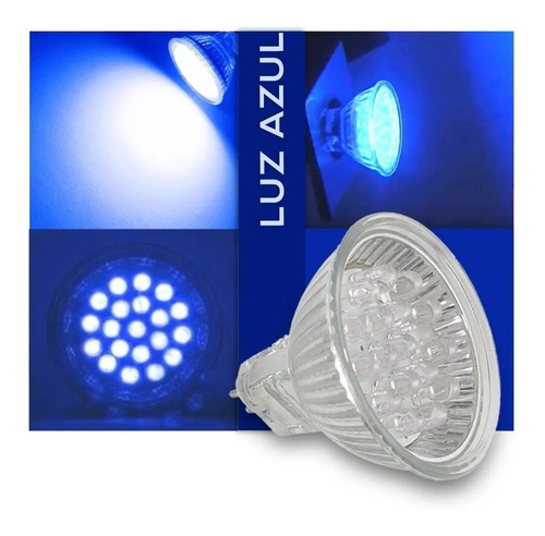 Kit 5 Lâmpadas Led Dicróica Mr16 Azul Decoração Piscina 220v