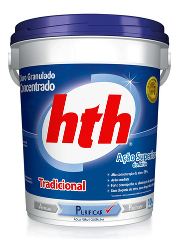 Hth Cloro Granulado Concentrado Tradicional 65 Balde 10kg