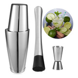 Kit Caipirinha Coqueteleira Jigger Dosador E Socador Inox