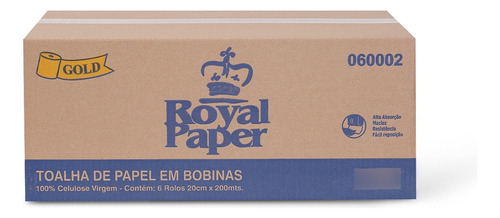 Papel Toalha Bobina 29g 6x200m Cotia100%cel. Royal Dispenser