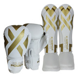 Kit De Muay Thai Branco Luva + Caneleira 