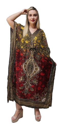 Vestido Kaftan Indiano Longo Estampado Plus Size - Cod. 1403