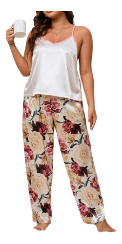 Talle Especial! Pijama De Mujer Con Muscu Y Pantalon Saten