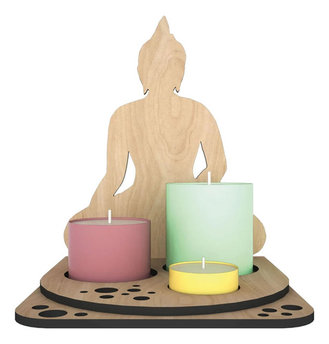 Porta Velas Decorativo Buda Buddha Espaço Para 3 Velas