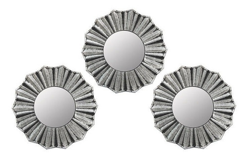 Set X3 Cuadros Espejos Decorativos Pared Gris 25cm