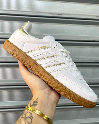 Tênis adidas Samba Classic Branco Dourado Tamanho 39