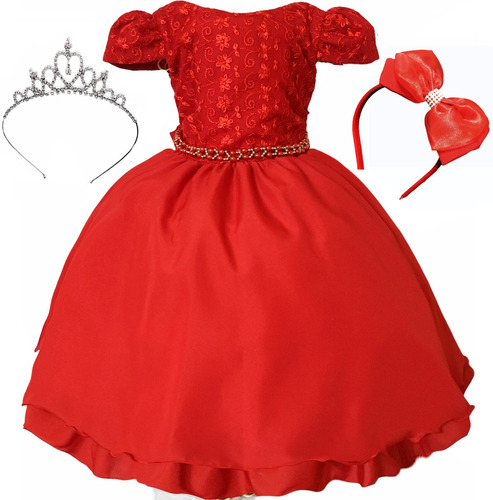 Vestido Festa Infantil Princesa Vermelho Luxo Menina Rainha