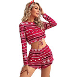 Conjunto Navideño Rojo Croptop Y Short Shein