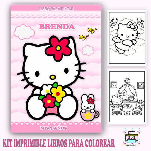 Kit Imprimible Librito Pintar Personalizado Hello Kitty