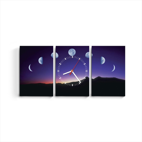 Reloj De Pared Moderno Lunas Cuadro Triptico Fases Lunares