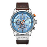 Reloj Para Hombre Curren 8291 Kreb942001 Azul Claro Color De La Correa Marrón Color Del Fondo Celeste