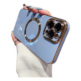 Funda Mate Para iPhone Con Protector Magnético Y De Lente Color Azul