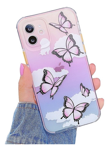 Funda Mariposa Flor 3d Para iPhone + Mica +protector D Cable