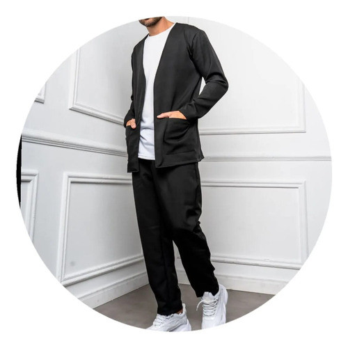 Traje Blazer Y Pantalon Crepe Hombre Oversize Toca Negro