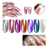 7 Pz Polvo Efecto Espejo Cromo Perla Decora Uñas Gel Esmalte