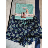 Pijama Curto Shorts Camiseta Azul Victoria Secrets