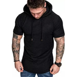 Playera Hombre Manga Corta Con Capucha Slim Fit Moda Hoodie