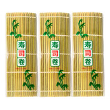 Kit 3 Esteiras Sudare Sushi Mat Bambu Quadrado 24x24cm