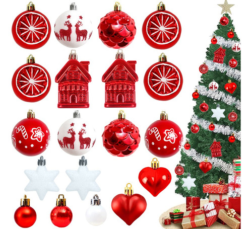 40 Pcs Esferas Navideñas Rojo Y Blanco Decorativa De Navidad