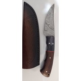 Cuchillo Artesanal De Acero De Damasco, Con Vaina De Cuero 